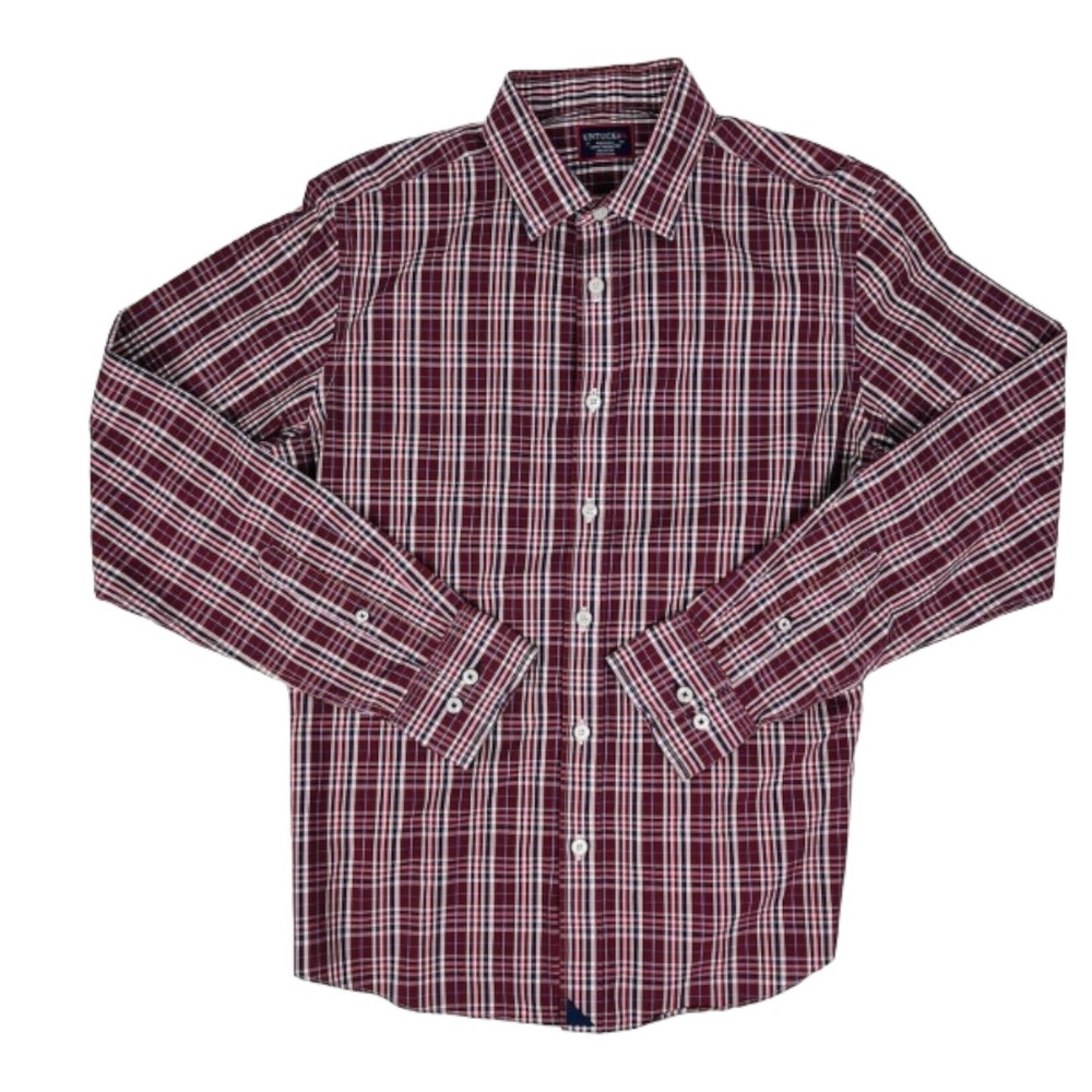 UNTUCKit Red Blue White Plaid Slim Fit Wrinkle Free Cotton‎ Btn Down Medium M